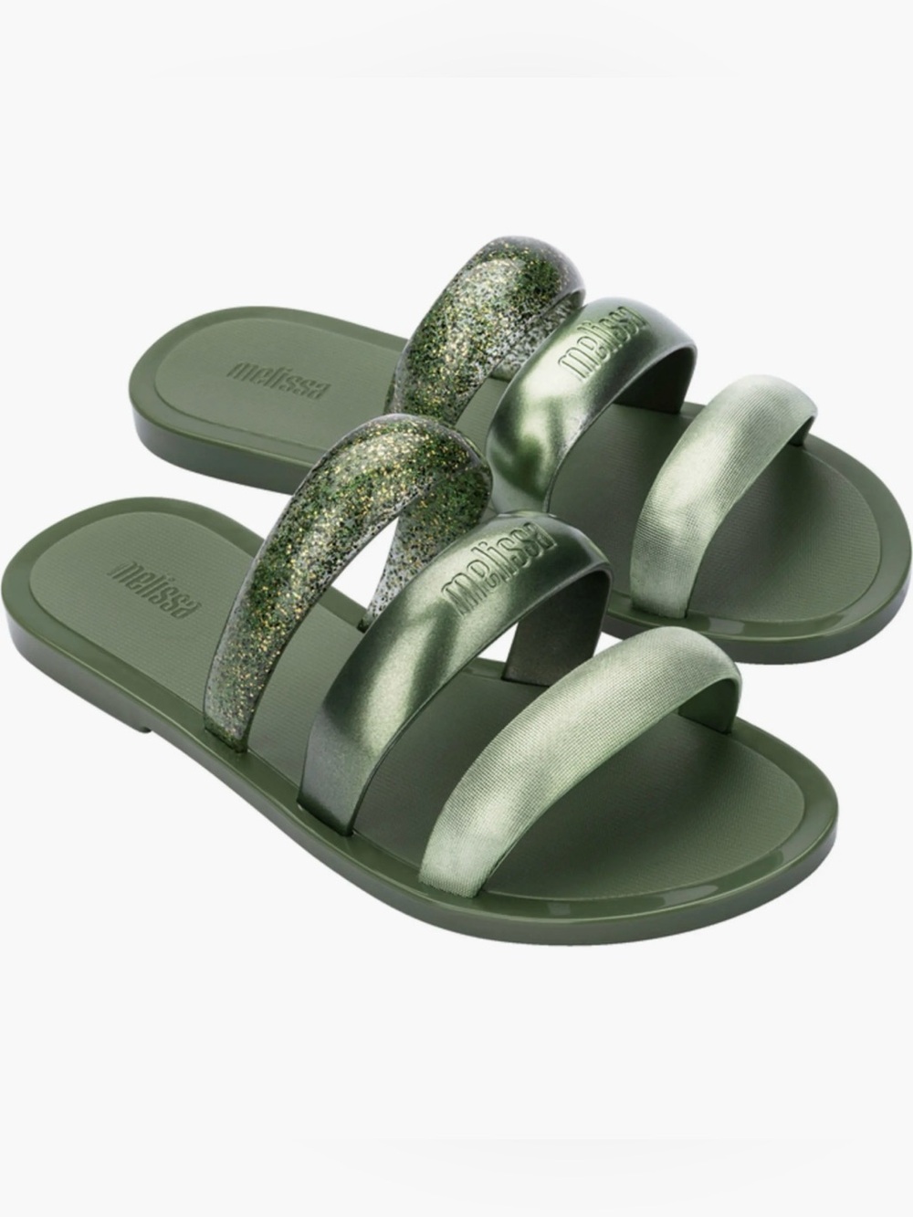 Melissa Eclipse slide sandals glitter green